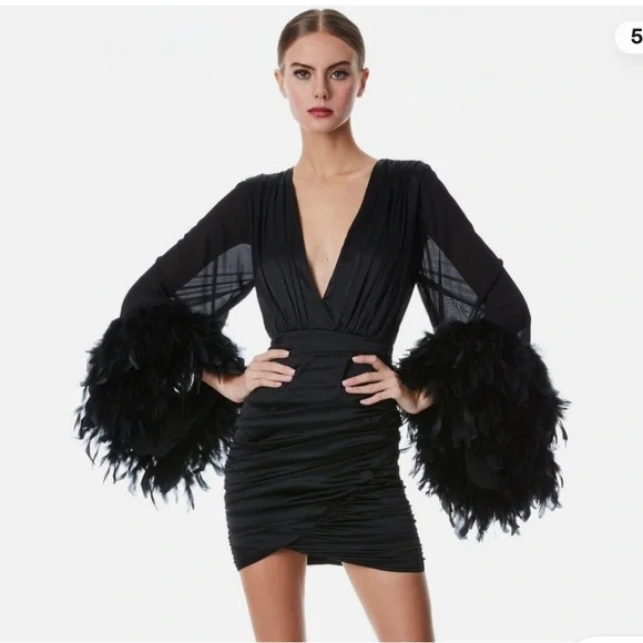 blue dress for baby girl David Koma Feather Trim Mini Dress in Black Black / UK 8 main image 1